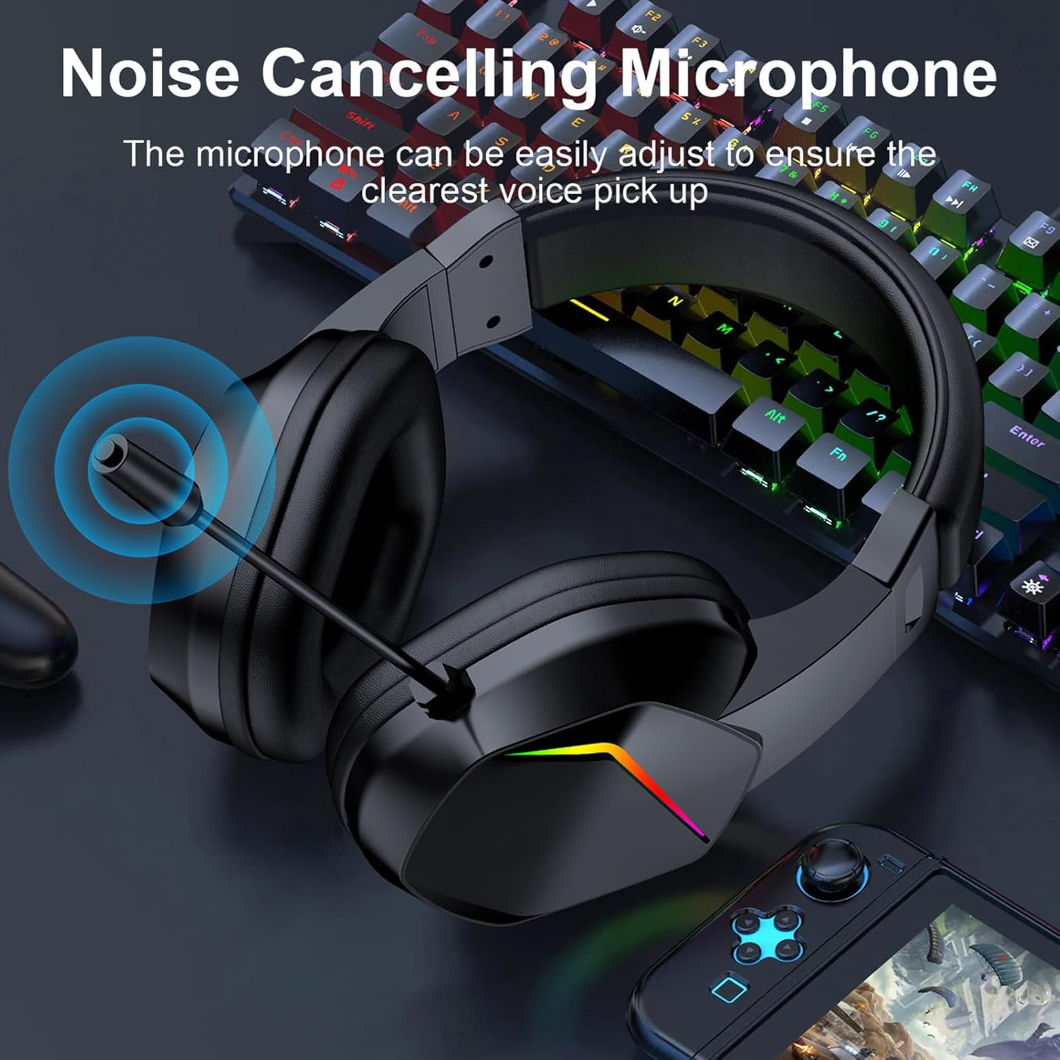 Sxhlseller Wireless BT Gaming Headset with LED Lights, Low Latency 40Mm Drivers Headphones, over Ear Comfort with Omnidirectional Microphone for Sports, Live Streaming Game (Black+Wireless BT image number 5