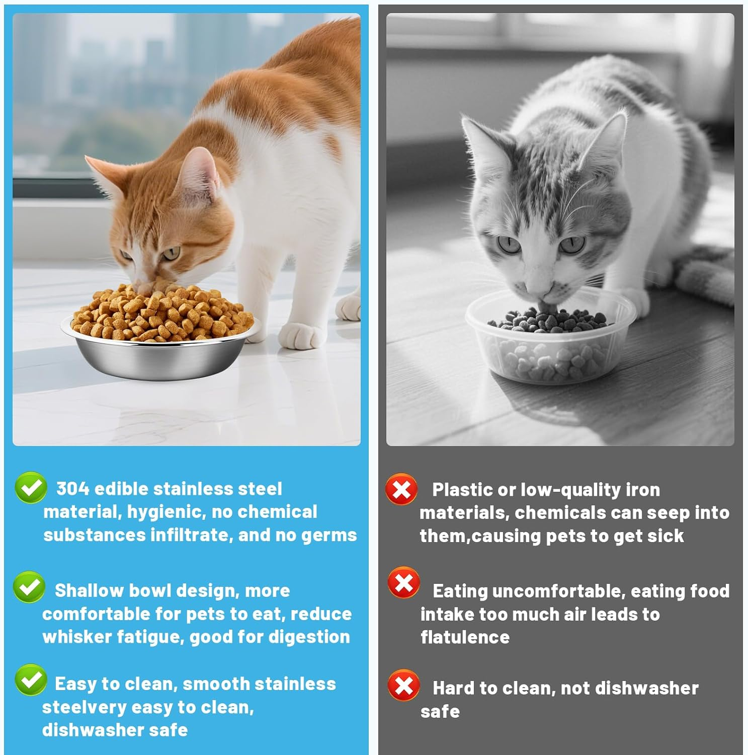 Elzle Stainless Steel Cat Bowls, 3 Pieces Metal Cat Bowl, Cat Bowl 5.5 Inch, Dishwasher Safe, Suitable for Cats, Small Animals with Short Nose image number 2