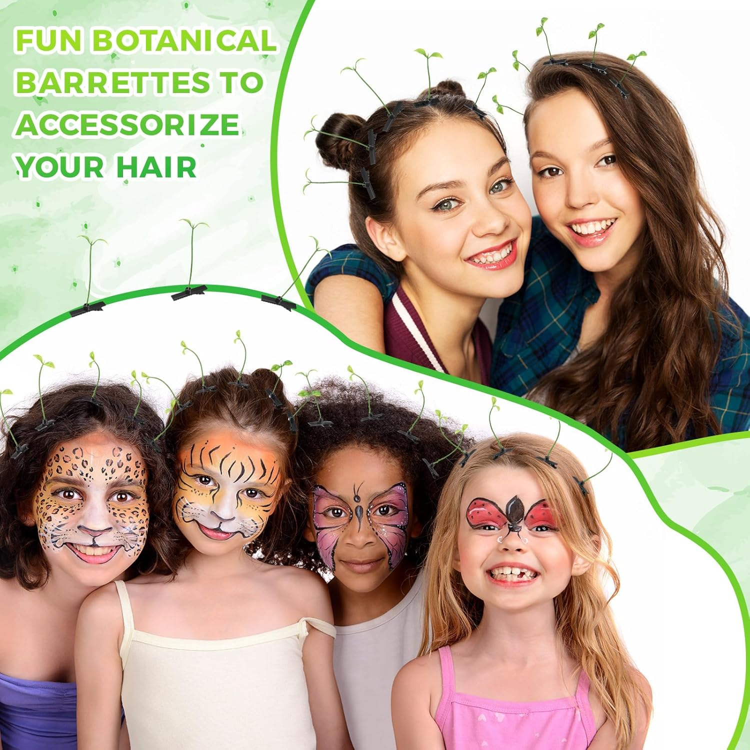 Tigeen 100 Pieces Bean Sprout Hair Clip Funny Plant Hairpins Grass Flower Butterfly Mushroom Hair Accessories (Classic Style)