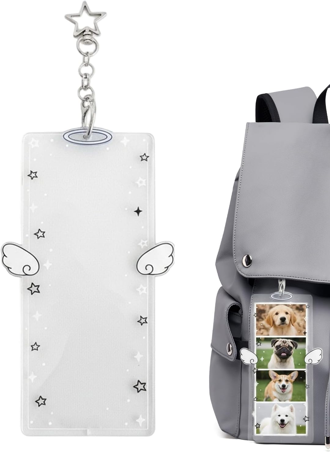 Gvblkq Keychain Picture Holder | 17X9Cm Cute Acrylic 4-Compartment | Cartoon Wing Keychain Picture Holder - for Women Men Girls Key Bag Purse Wallet Pocket Valentines Day Birthday