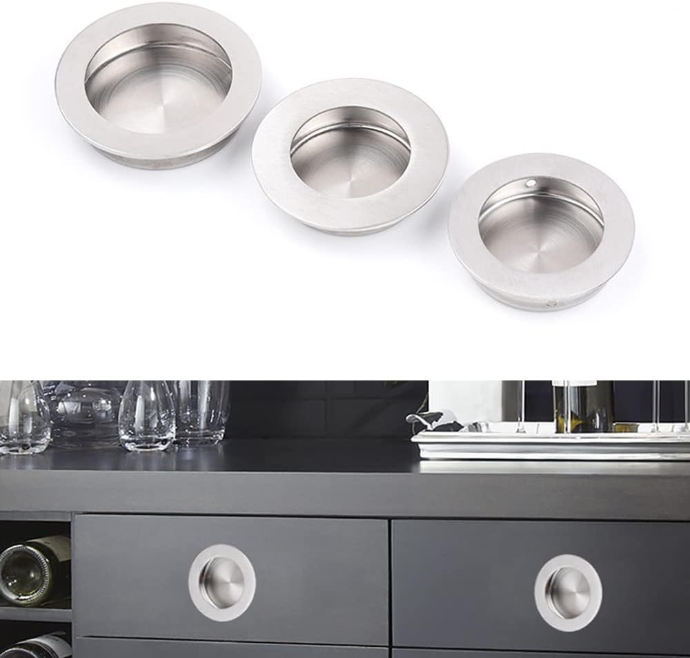 Tophomer Recessed Sliding Pull Door Handles, Stainless Steel Hidden Flush Finger Pull Handle with Screws for Residential and Commercial (Circle-50Mm) image number 6