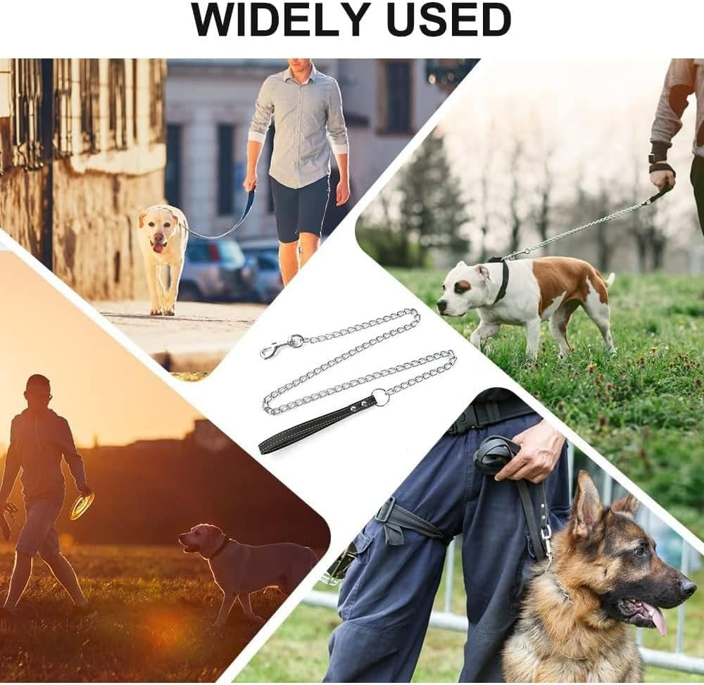 Maonativey Metal Dog Lead, 180 Cm Training Lead High Performance Dog Chain Dog Lead Made of Leather and Metal for Large, Medium and Small Dogs image number 2