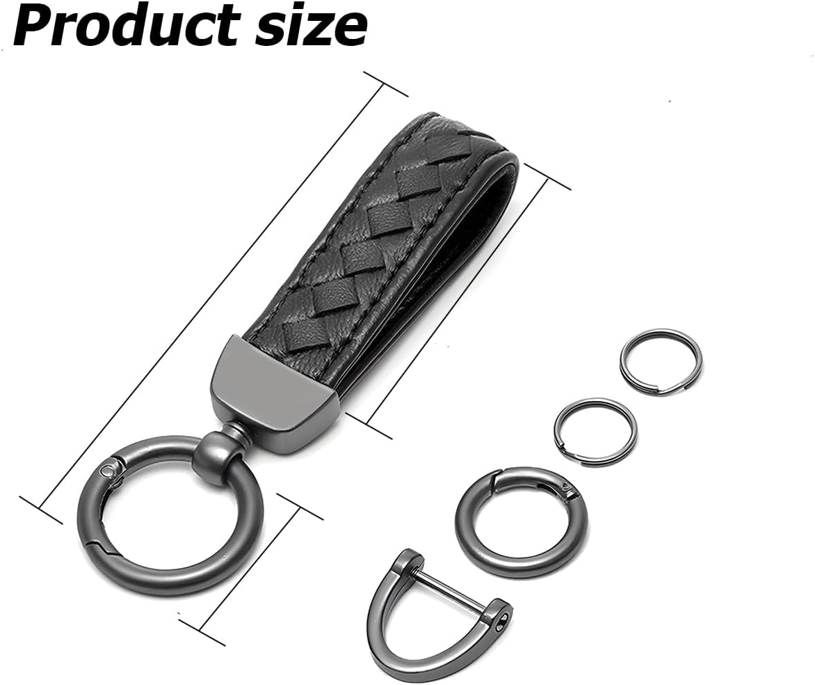 Genuine Leather Car Keychain, Sheepskin Key Fob Holder Keys Organizer with 360 Degree Rotatable Anti-Lost D-Ring - Black image number 3