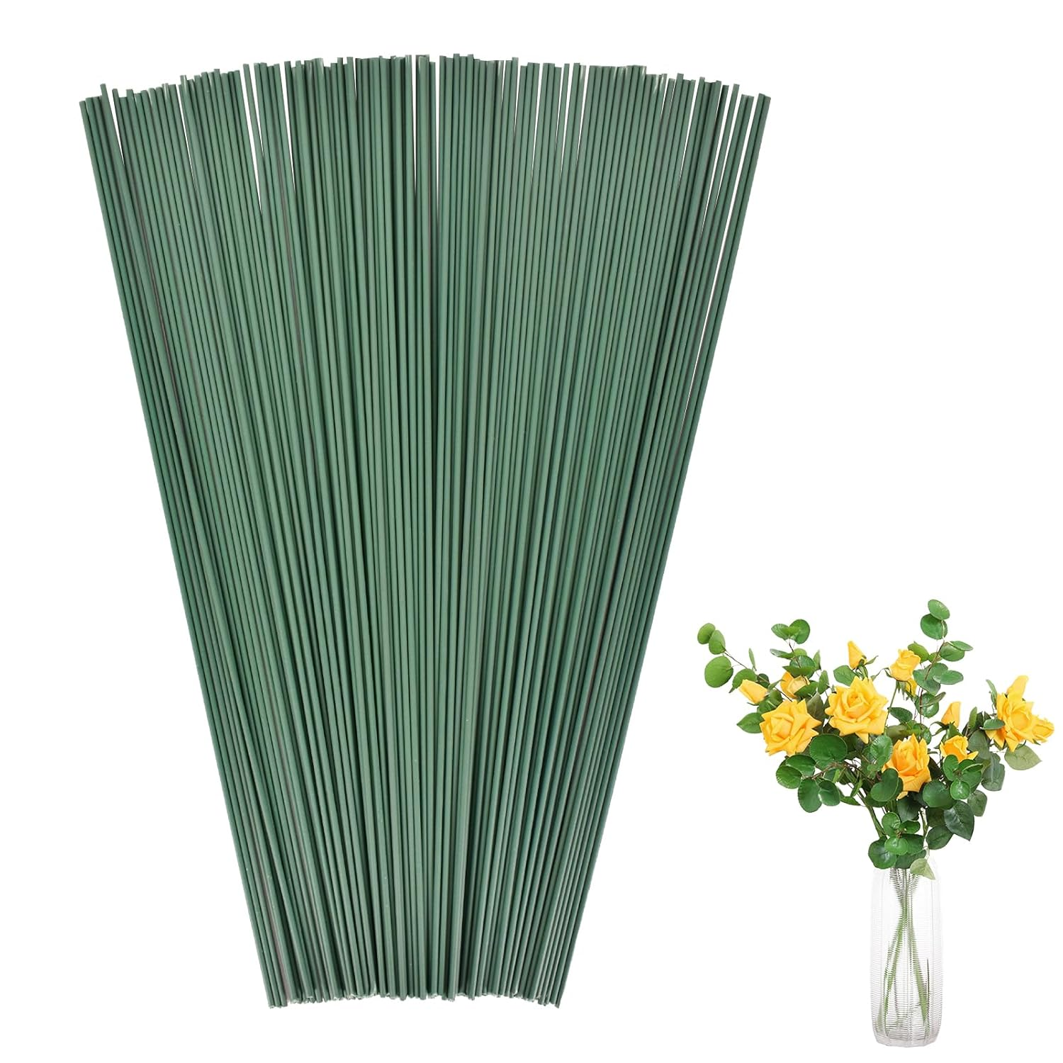100 Pieces Green Floral Wire Stems, Length 11.8 Inch, Stem Wire Floral Paper Wrapped, Bouquet Wires Craft Floristry Wires Flexible, for Flower Arrangement Florist DIY Bouquet