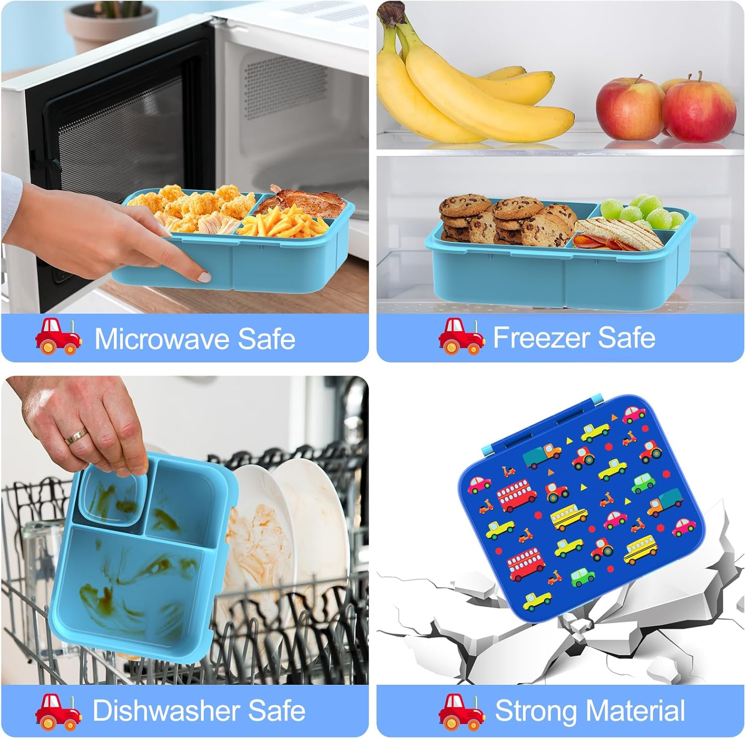 Hombrima Kids Lunch Box, Bento Boxes Food Storage Container with Multi-Compartments for Boys Girls Children Toddler Adult Work School - Blue image number 4