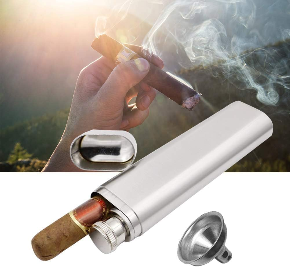 Two Tubes Stainless Steel Hip Flask and Cigar Holder Humidor Tube Travel Carry Case (Platinum, 18 * 4.5 * 2.5CM) image number 3