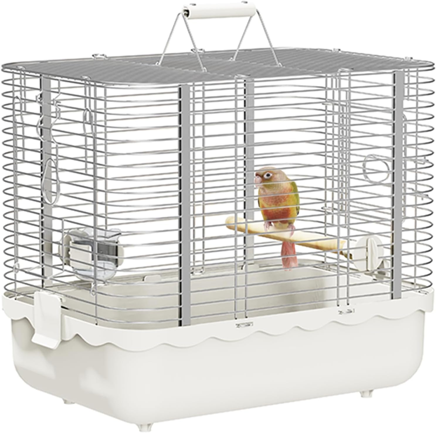 Bird Carrier Travel Cage, Durable Portable Stainless Steel Birdcage with Bird Perch & Feeding Bowl for Parrots Canaries Budgies Lovebirds Conures Cockatiels (Large White) image number 6