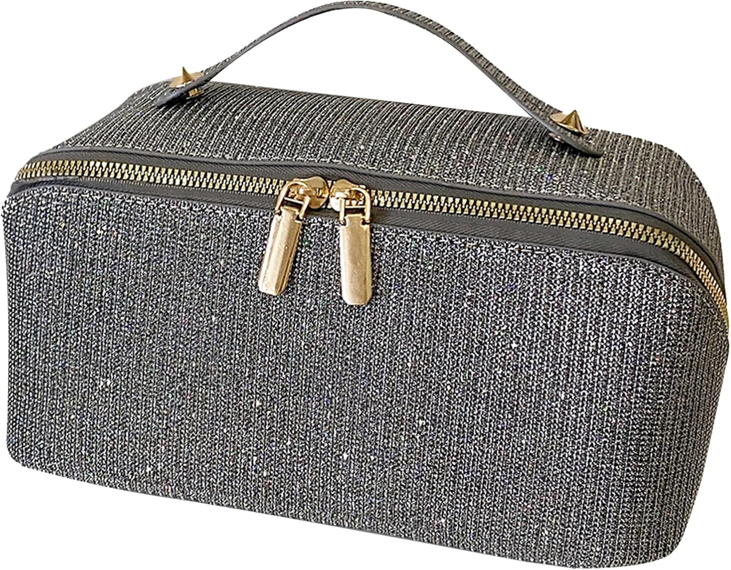 Travel Makeup Bag,Cosmetic Organizer Bag for Women,Large Capacity Make up Bag Waterproof PU Leather Makeup Organizer Bag Wide Open Portable Pouch with Dividers and Handle(B-Green)