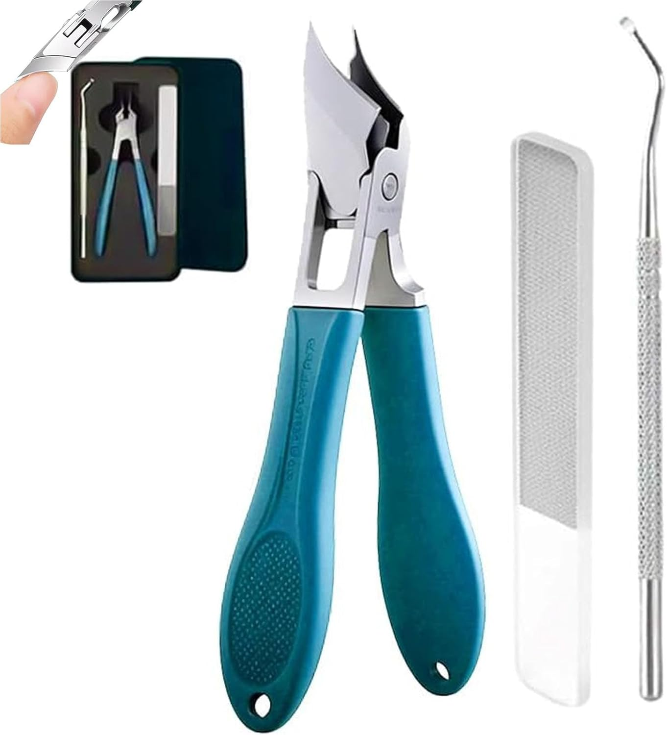 Corta U&ntilde;as Adulto, 3 PCS Kit De Corta&uacute;&ntilde;as Biselado Con Forma De Pico De &Aacute;guila, Corta&uacute;&ntilde;as Inclinado Con Abertura De Mordaza Ancha Y Antisalpicaduras Para, Para Manicura Y U&ntilde;as De Los Pies (Blue)