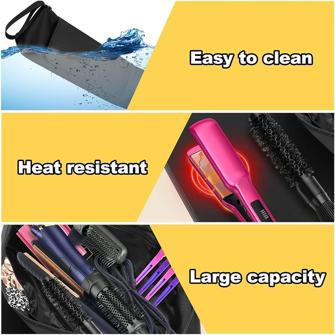 2 in 1 Hair Tools Case with Heat Resistant Mat, Large Travel Bag for Flat Irons, Straighteners, Curling Iron, Haircare Accessories image number 4