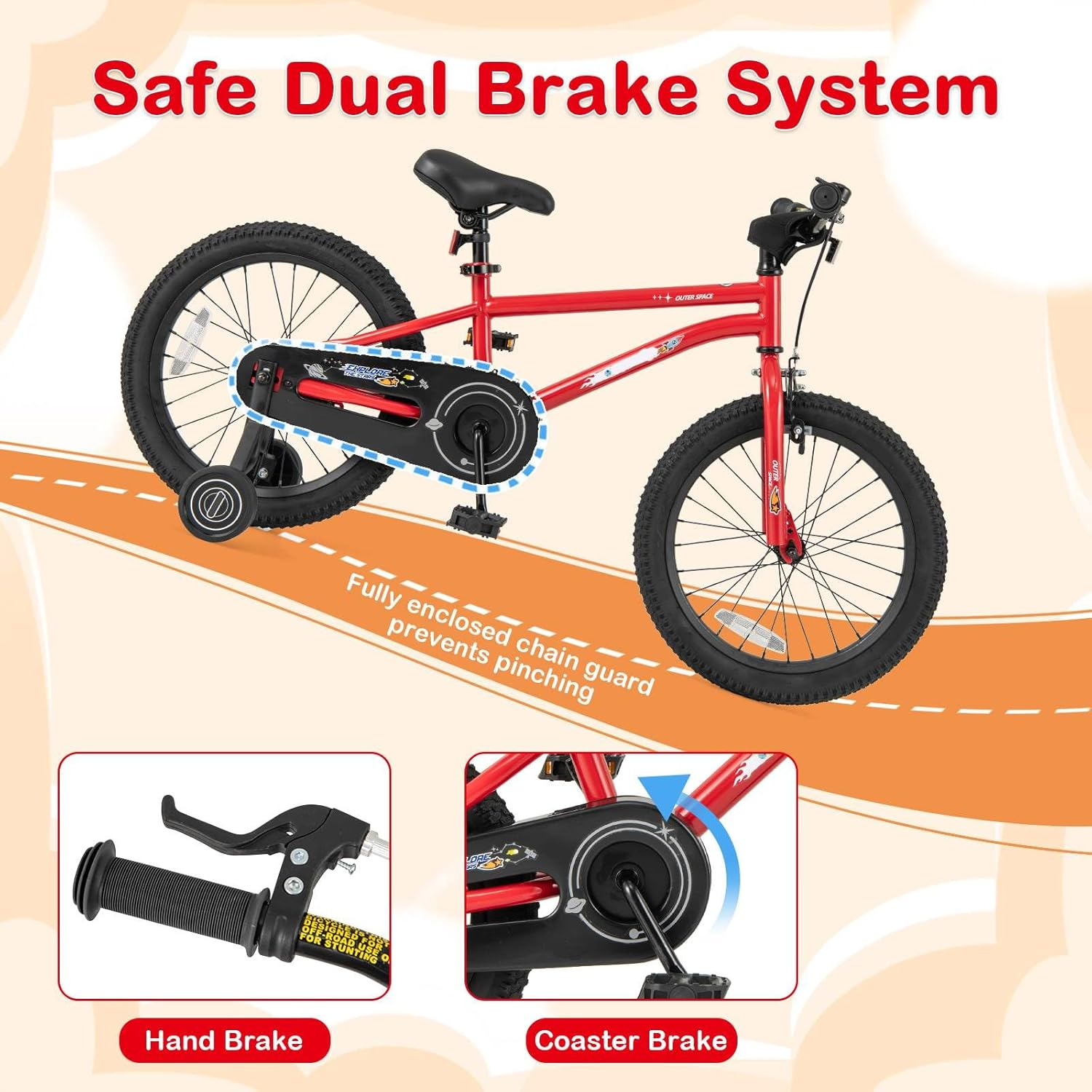 HONEY JOY 18" Kid&rsquo;S Bike for 4-8 Years Old, Sport Bicycle W/Adjustable Saddle & Anti-Slip Handlebar, Fully Enclosed Chain Guard, Handbrake & Coaster Brake, Removable Training Wheels