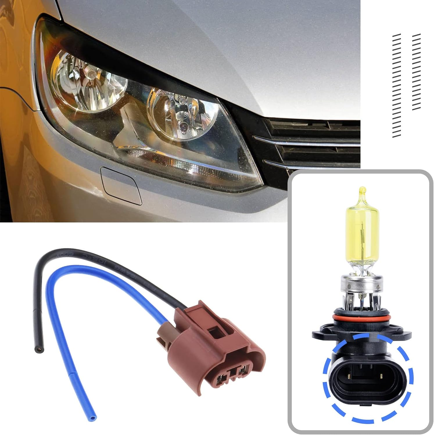 2PCS HB3 HB4 9005 9006 Headlight Bulb Sockets Wiring Harness 2 Pin Fog Light Bulb Socket Repair Connector Plug Wire for Headlight Fog Light 12V 15Cm image number 4