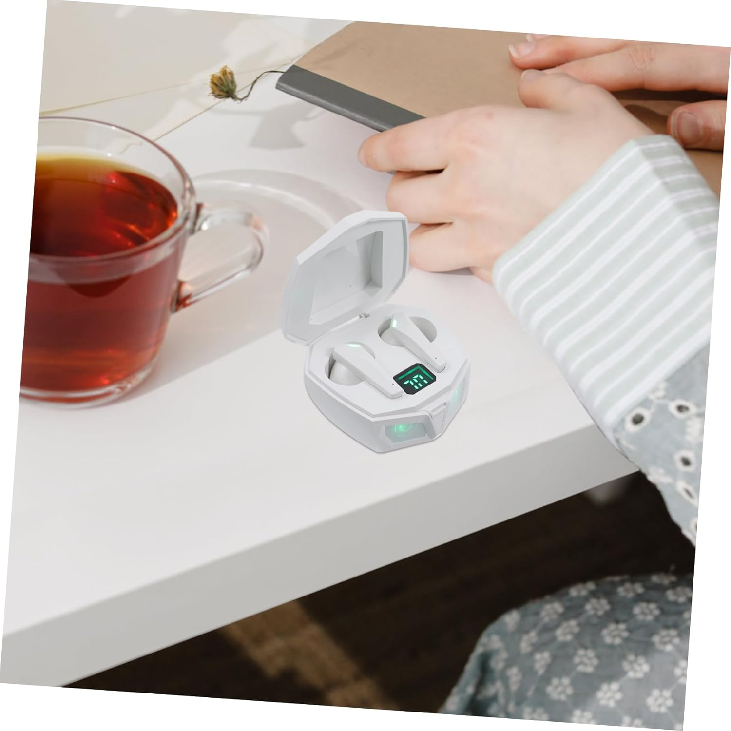 MERRYHAPY Wireless in Ear Gaming Earphones with Driver Low Latency Hifi Surround Sound Automatic Connection Wireless Headset for Mobile and White image number 1