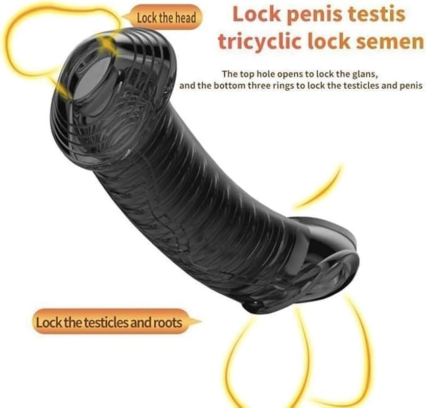 Silicone Penis Rings Sheath Male Penis Sleeve Girth Reusable Penis Sleeve Extender Enlarger Enhancing for Adult Men image number 5