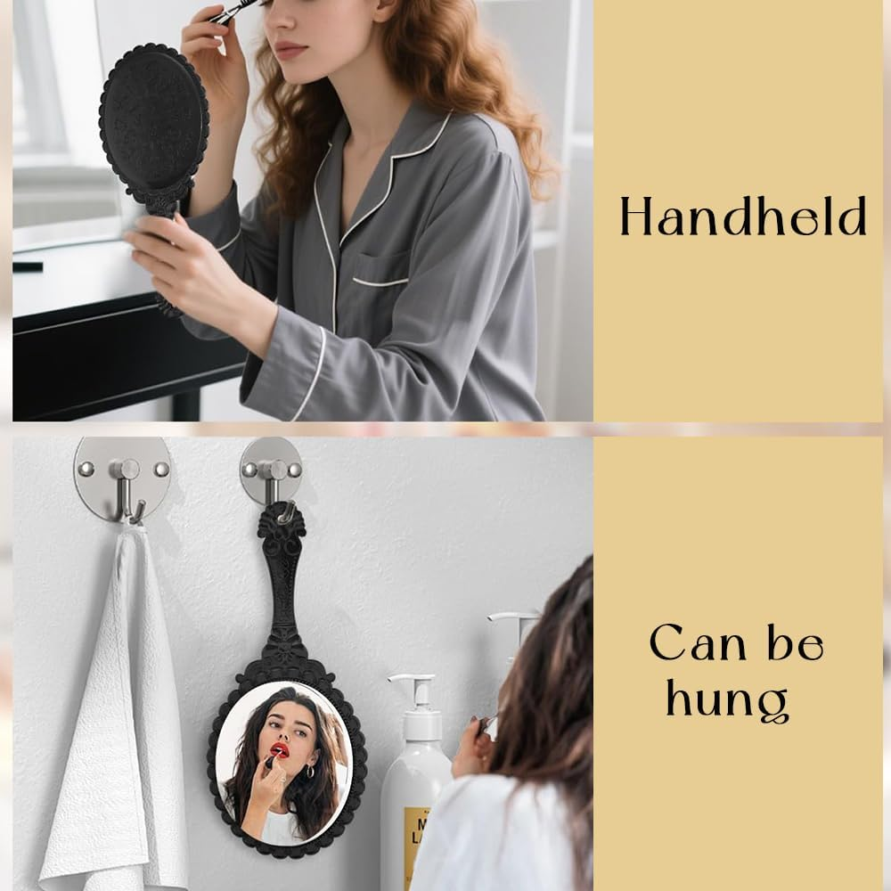 2 Pack Vintage Handheld Mirrors,Portable Held Decorative Mirrors,With Handle,Embossed Flower,Oval Shaped,Small Makeup Mirror,For Makeup,Hair Styling,Skin Care image number 2