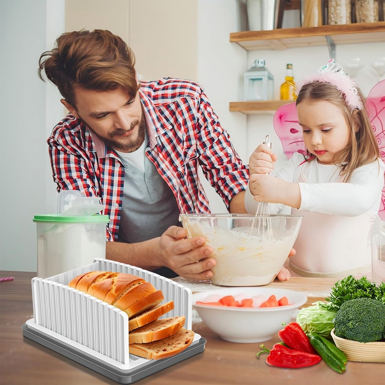 Bread Slicer for Homemade Bread,Adjustable Width Bread Slicing Guide,Foldable Compact Bread Cutting Slicer,With Crumb Tray,Suitability for Homemade Bread/Sourdough Bread/Bagels/Sandwich, Cakes image number 5