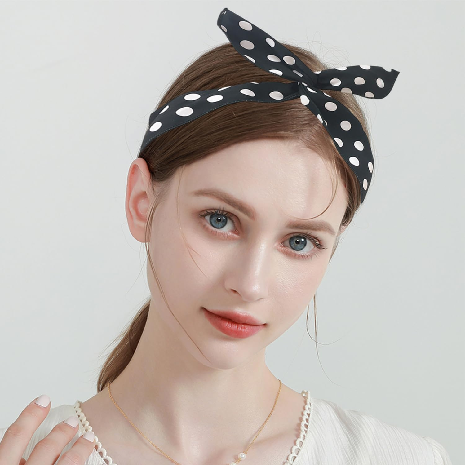 3 Bowknot Polka Dot Headbands, Fashionable Hairstyle Accessories, Streamer Silk Scarf Headpiece, Daily Dress Hair Accessories image number 1