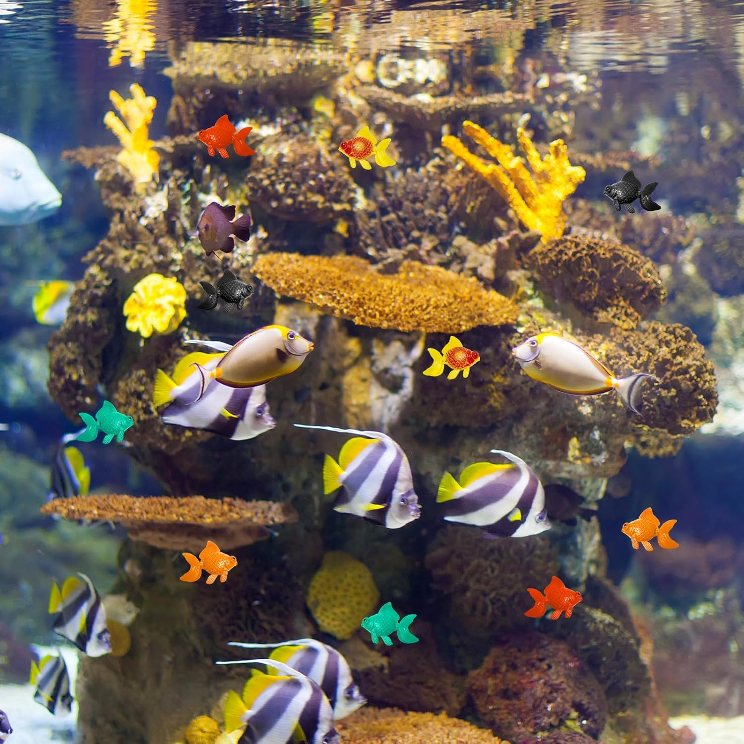 WELANE Fake Floating Fishes, 10 PCS Artificial Goldfish Toys for Fish Tank, Aquarium Decoration (5 Colors) image number 2