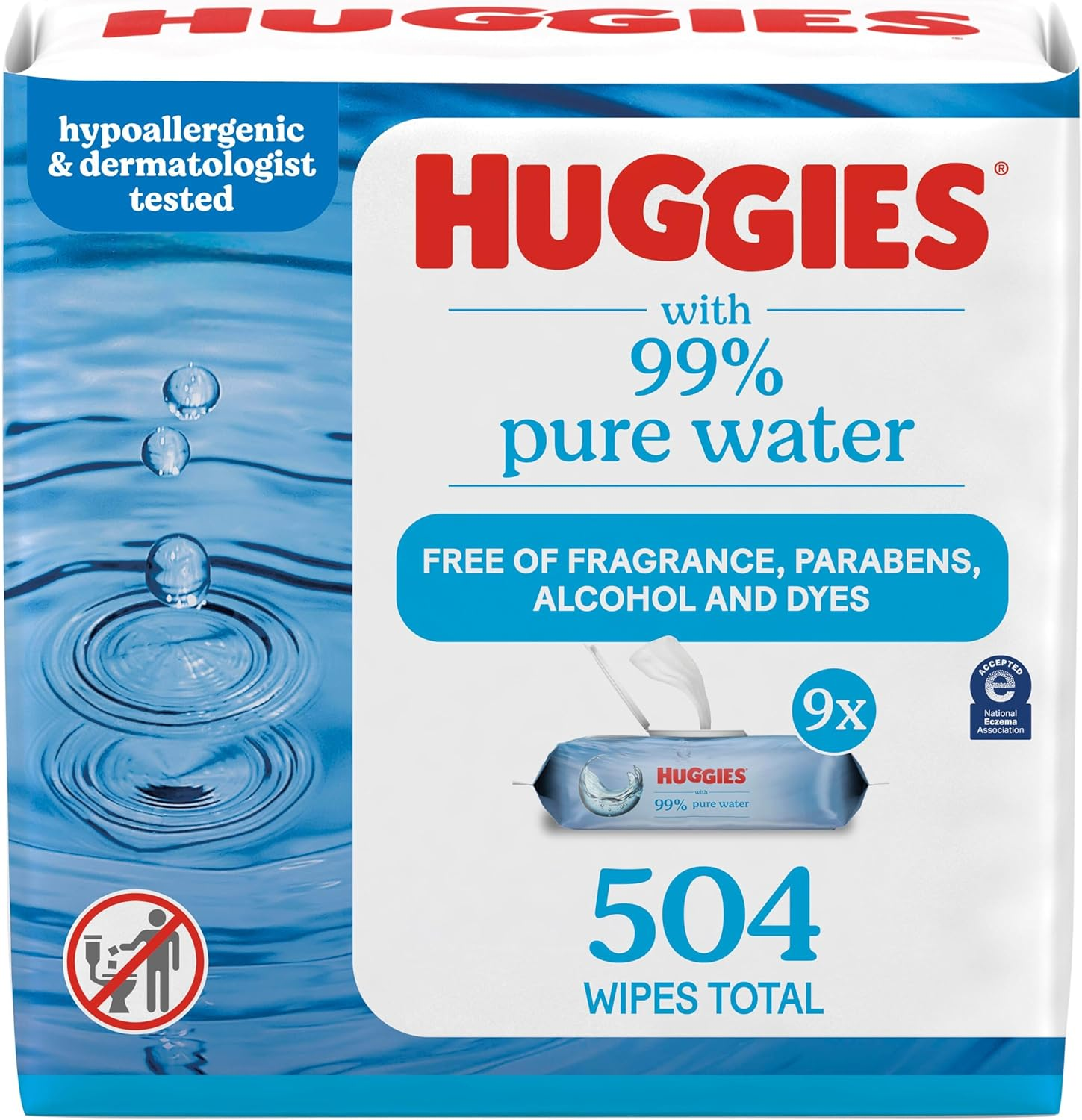 Huggies 99% Pure Water Baby Wipes, Unscented, 9 Flip-Top Packs (3 Packs of 3), 504 Wipes Total, Packaging May Vary image number 4