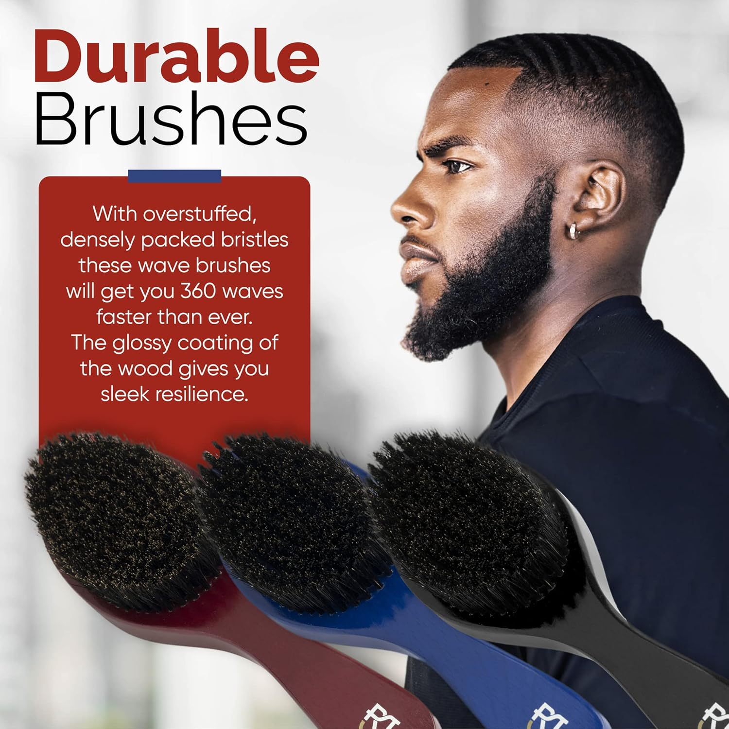 Roman-T Men'S 360 Wave Brush Set - Three Handle Brushes for 360 Waves (Soft, Medium & Hard) - Grooming Gift Set image number 5