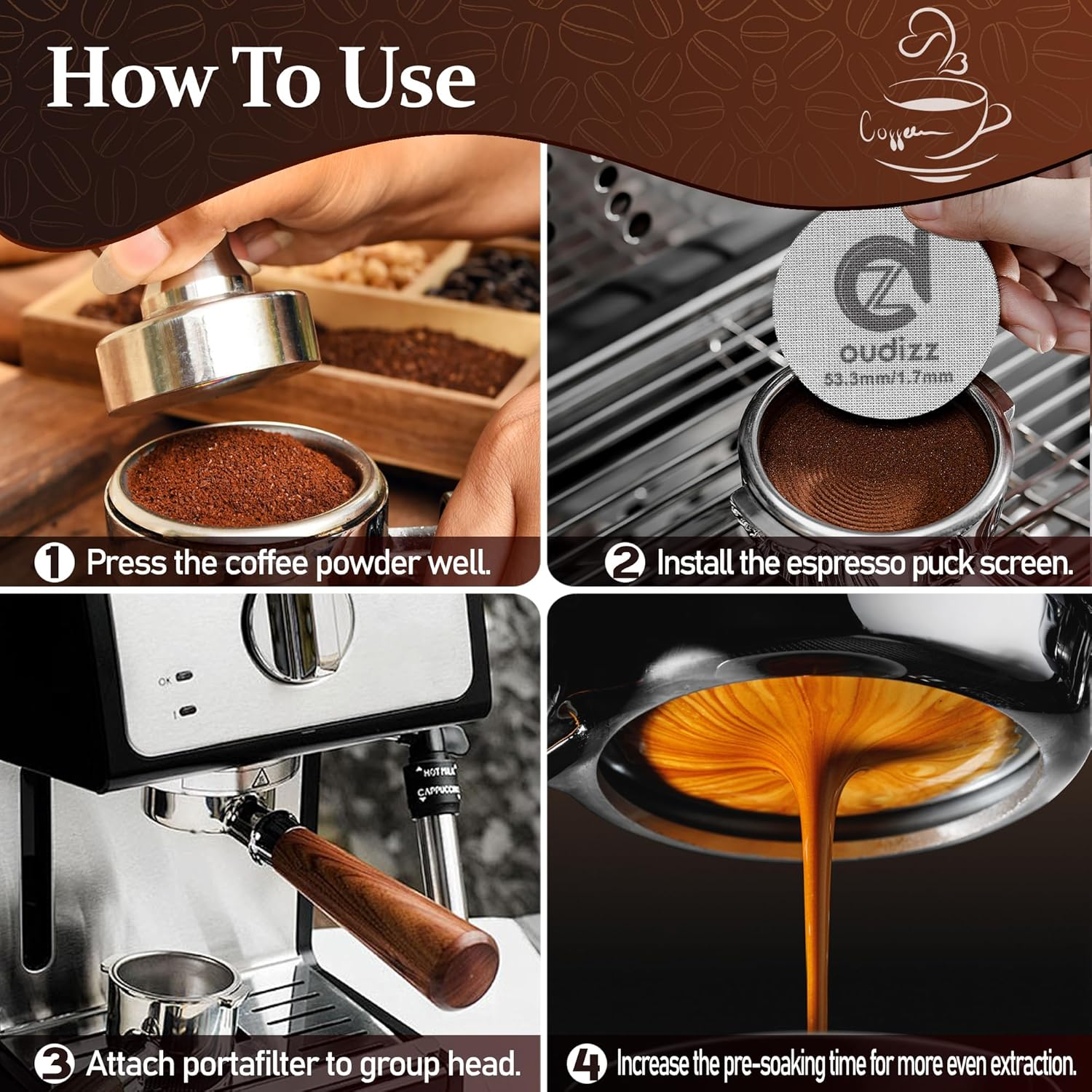 58.5Mm Puck Screen, Reusable Coffee Filters for Espresso Portafilter Basket 58Mm, Screen with Coffee Spoon & Stand, Accessories, 1.7Mm Thickness 150&Mu;m 316 Stainless Steel - 51Mm image number 5