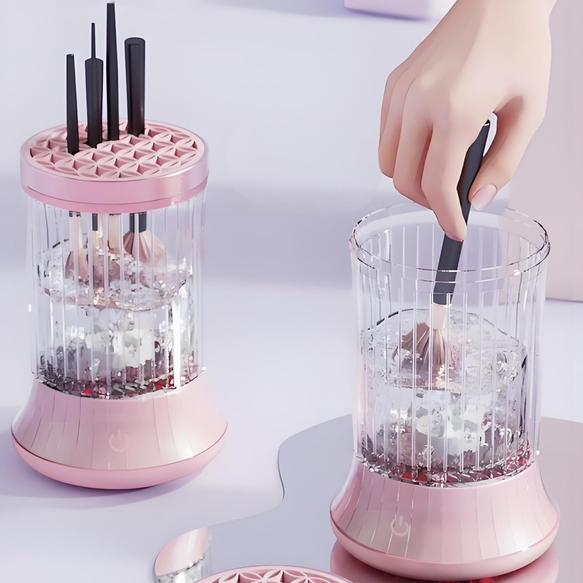 Makeup Brush Cleaner Machine,Makeup Brush Clean and Dry Makeup Brushes Tools,Automatic Spinning Makeup Brush Cleaner,Automatically,Electric,Usb Charging Port(Pink) image number 5