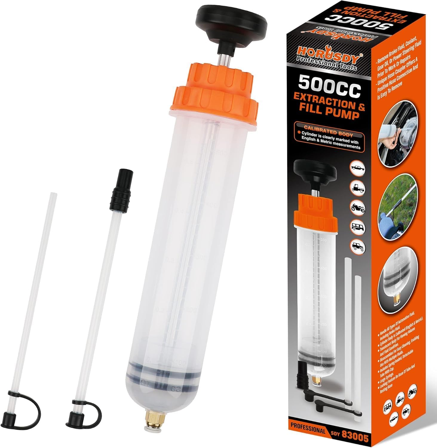 HORUSDY 500CC Fluid Extractor Automotive, Oil Extractor/Oil Syringe, Fluid Syringe Pump Manual Suction Vacuum Fuel Car Transfer image number 1