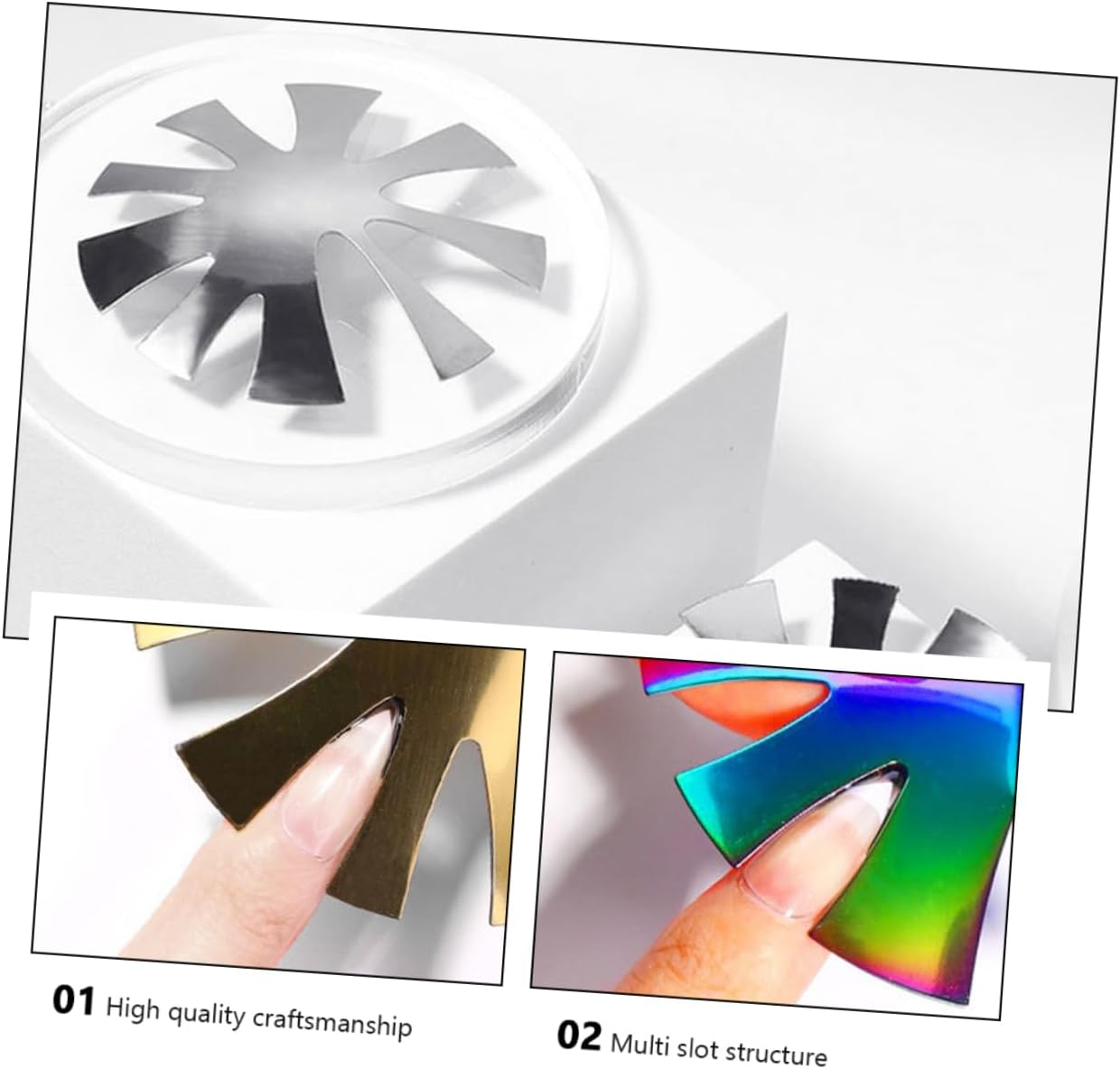 Minkissy 3Pcs Stainless Steel Crystal Nail Art Template French Tip Nails Guide DIY Manicure Art Trimmer Kit image number 6