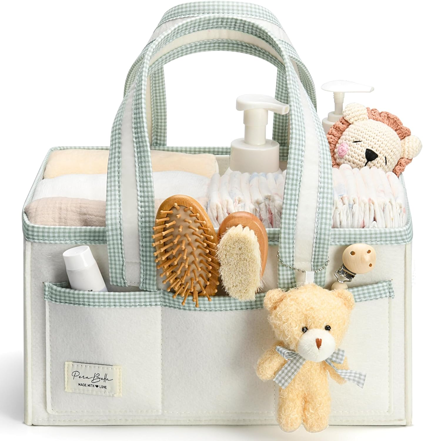Perabella Diaper Caddy Organizer with Handle, Baby Shower Gifts Basket Bag, Registry Search Must Haves Items, Nursery Storage Organizer for Newborn Girl Boy, Baby Bag Essentials, Car Diaper Caddy Cart