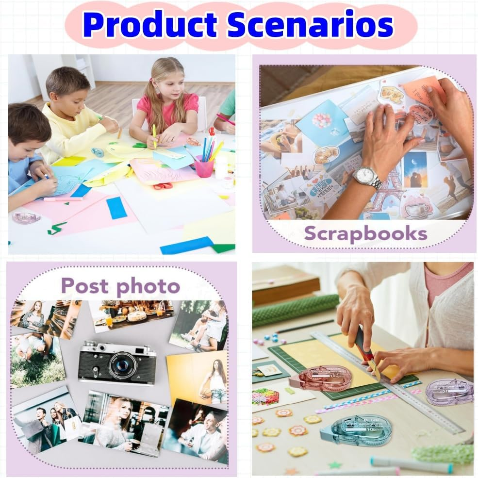 Sidoubleded Tape Roller Scrapbook,6 Pack Roll for Crafts, Roller Crafts, Double-Sided Tape Run, Scrapbooking, School Office Journal Supplies image number 2