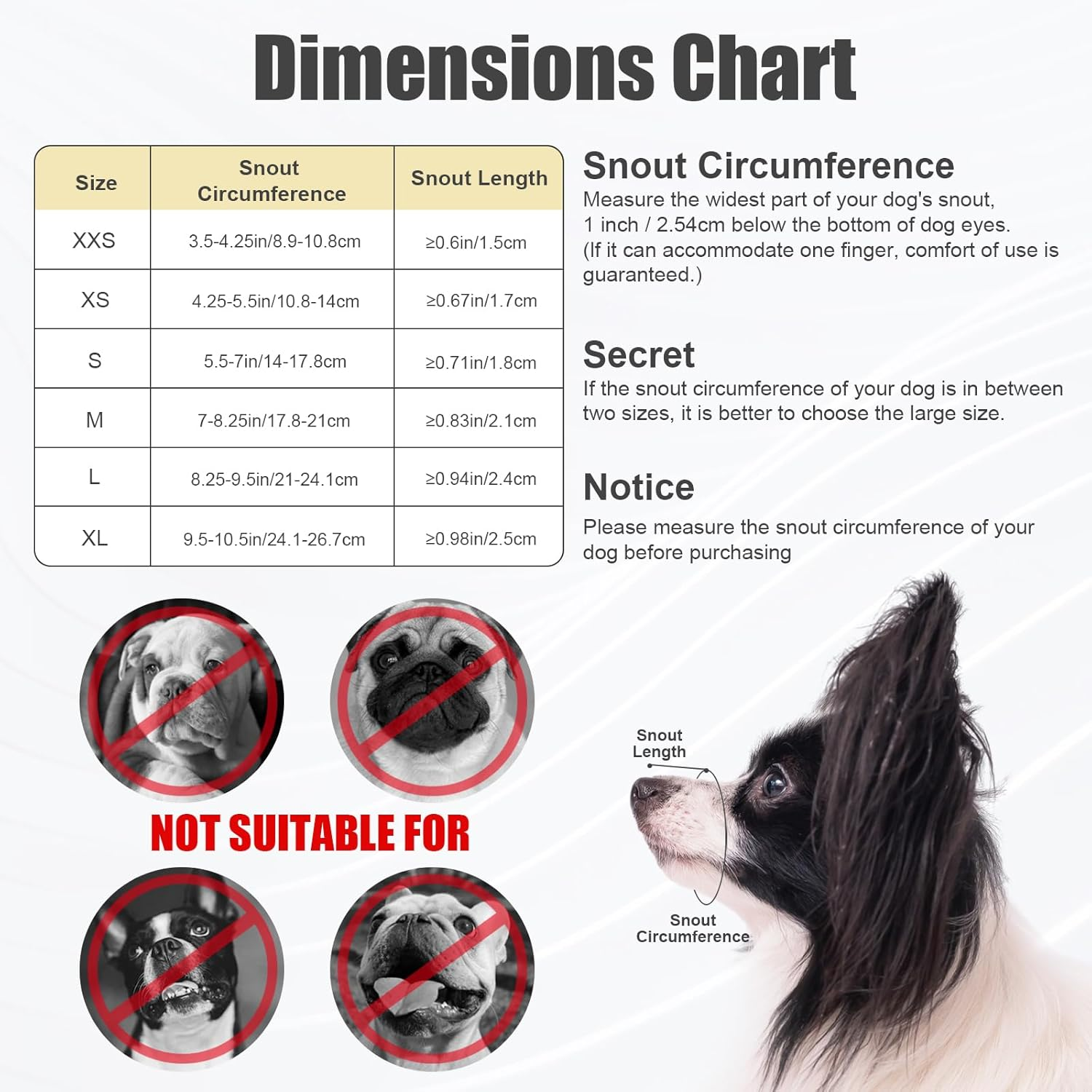 PEUTIER Short Snout Dog Muzzle, Dog Muzzle for Small and Medium Dogs Breeds, Soft Pet Safe Dog Muzzle anti Biting Barking, Muzzle for Snout Circumference 5.5-7 image number 6