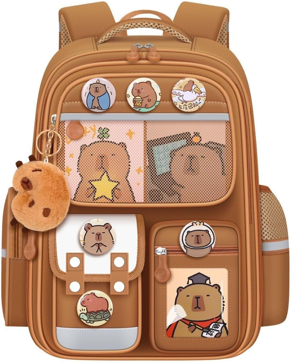 DHUENIOPE Cute Capybara Backpack with Chic Case and More Pins Ita Bag Cartoon Laptop Travel Utility Funny Going Out Casual Bag(Khaki), Brown, Large, Cute