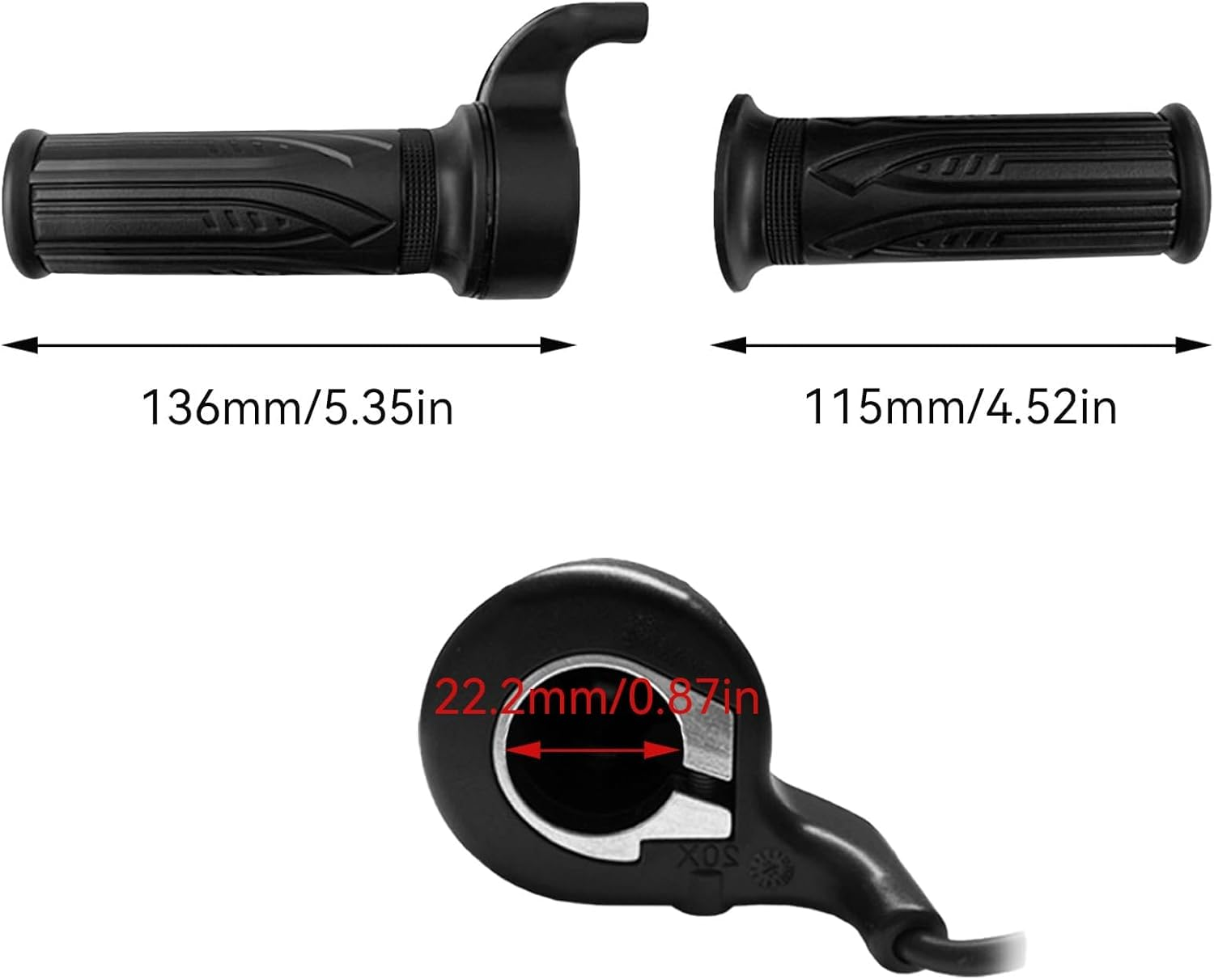 Electric Bike Accessories 20X Full Twist Throttle,Ebike Parts for 12V 24V 36V 48V 52V 60V 72V, Right Hand Mount 3PIN Waterproof Plug for Conversion E-Bikes or Scooters Black image number 2