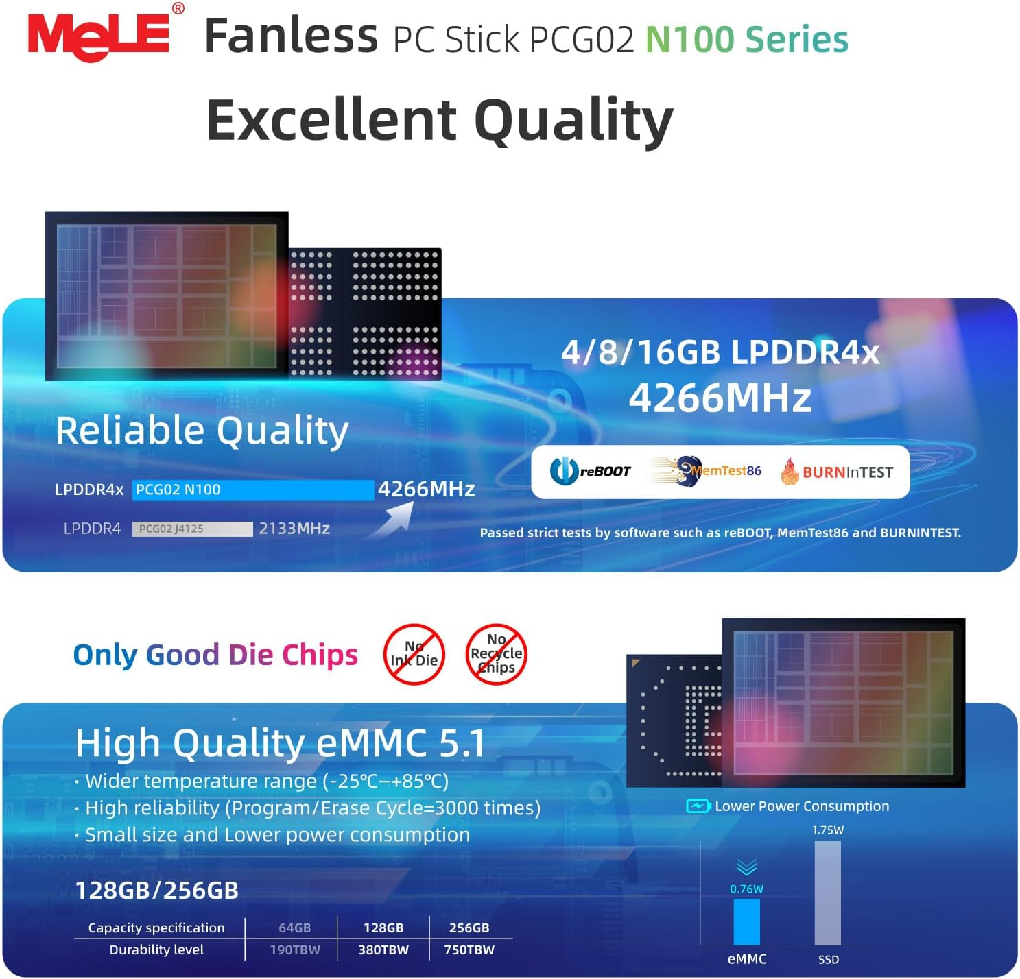 Mele PCG02 Fanless Mini PC Stick, 12Th N100 Celeron 8GB RAM 256GB Storage, Micro Computer Desktop Full Functional USB-C, Wi-Fi5 Gigabit Ethernet BT5.1 on Business Office Industrial Iot Media Home