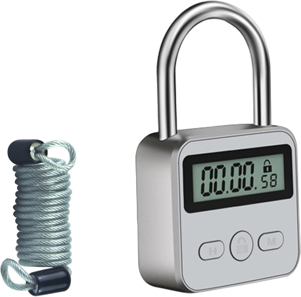 Combination Lock,Metal Timer Lock,Usb Rechargeable Time Timer Padlock with 1M Spring Rope,99 Hours Max Timing Self-Discipline Anti-Addiction Timed Padlock (Black)
