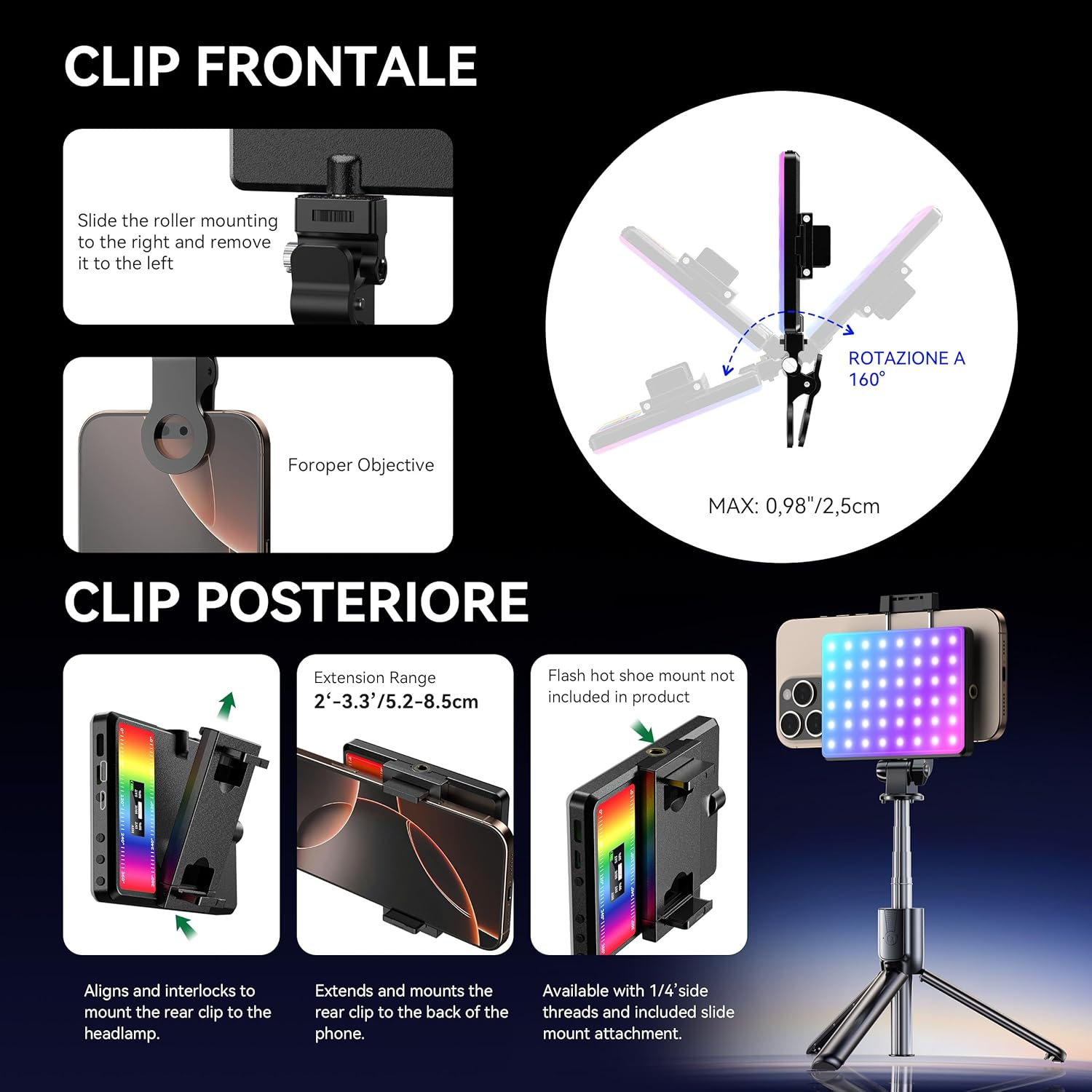 ENEGON RGB Selfie Light, 360&deg; Full Color RGB Video Light with 24 Effects, 78 LED 2000Mah Rechargeable, CRI 95+ and CCT 2500K-9000K, Portable Clip for Phone/Tablet/Pc/Streaming - Bronze image number 6