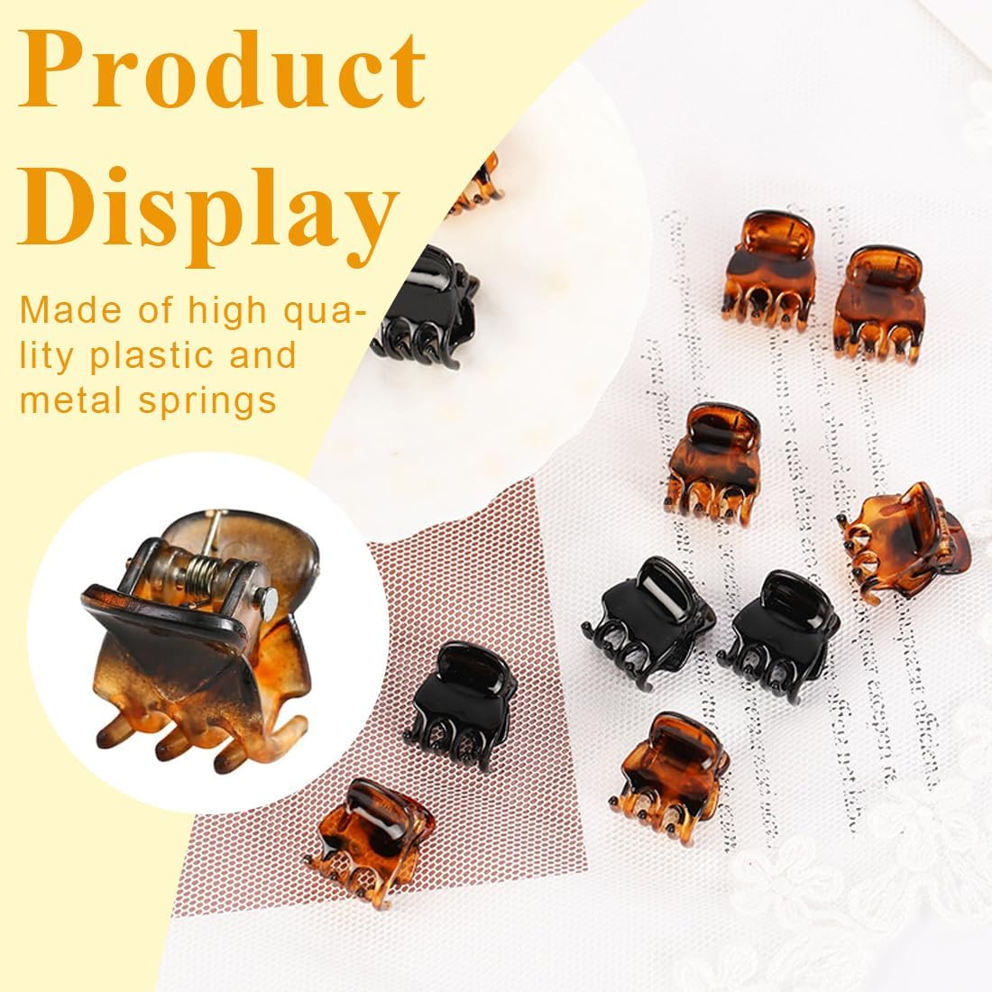 Weddhuis Pack of 36 Mini Hair Clips, Small Hair Clips, Claw Clips, Non-Slip Grip for Design, Children and Adults (1 Cm) (Black, Brown, White) image number 5