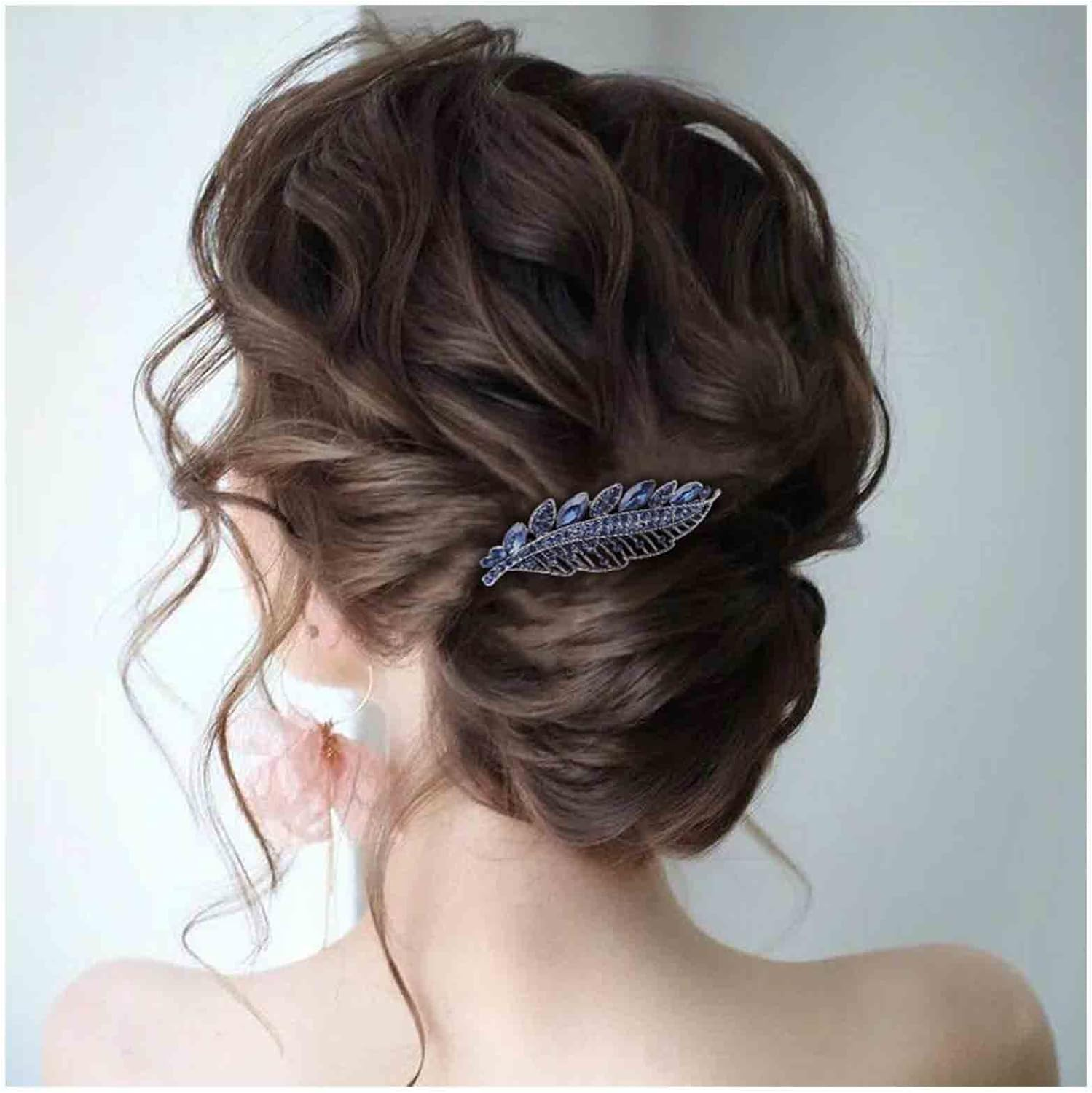 Yheakne Rhinestone Wedding Hair Clip Barrette Blue Crystal Hair Clip Shiny Bridal Headwear Decorative Headpiece Sapphire Crystal Hair Clip Bridal Hair Accessories for Women and Girls (Blue A) image number 4