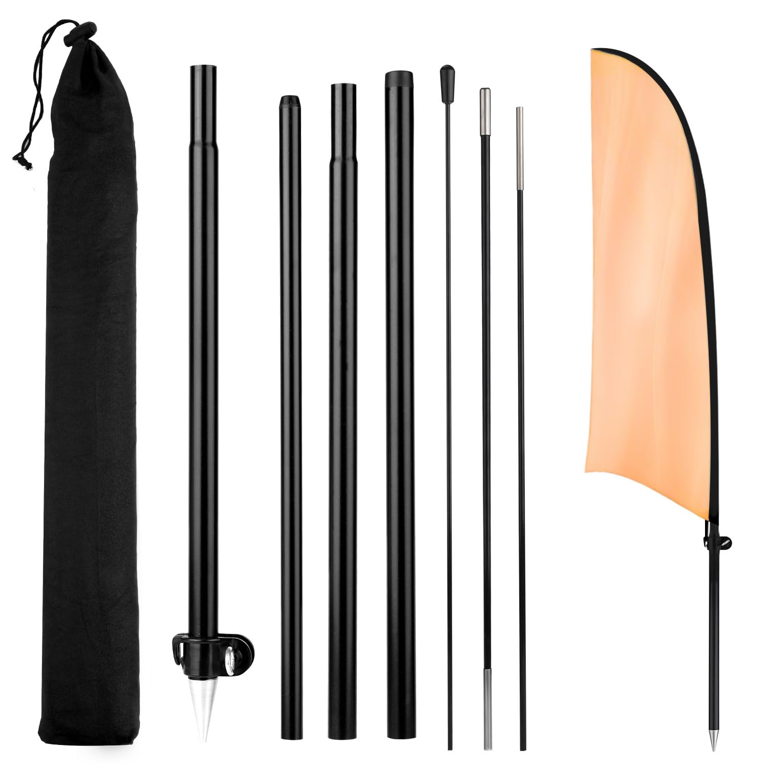 Knife Shaped Feather Flagpole, Feather Banner Pole Kit Flag Pole Kit Portable Flagpole for Advertising Outdoors Activities Promotions Real Estate Supplies(Black)