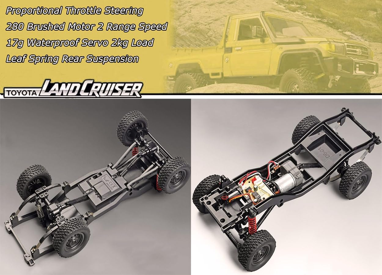HLSFWDRIVE RC Truck 1/12 RC Rock Crawler 4X4 Toyota Land Cruiser Remote Control Pickup off Road RTR 2.4Ghz All Terrain with 280 Brushed Motor Proportional Throttle Steering for Adult MN-82 image number 3