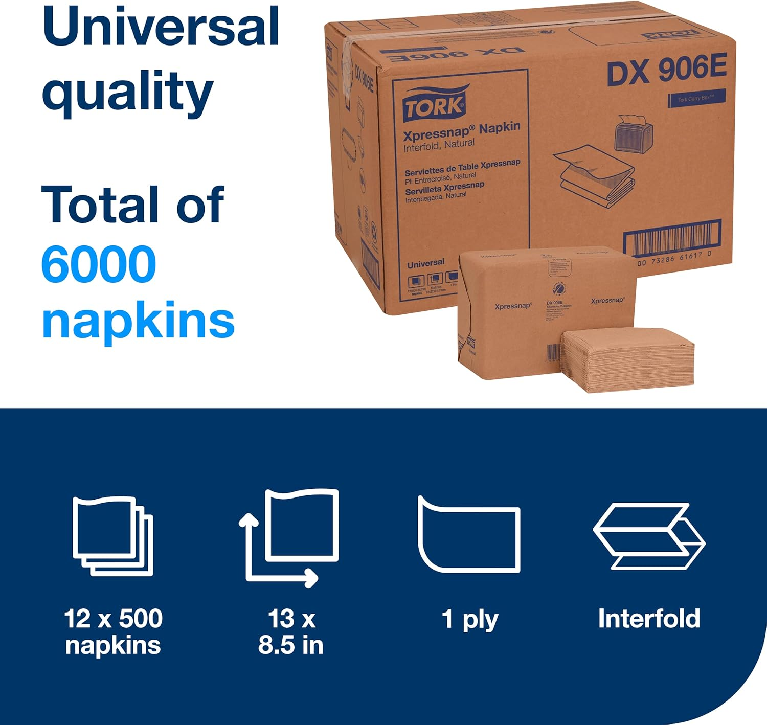 Tork Xpressnap Natural Dispenser Napkin N4, Recycled 1-Ply, 21.6Cm X 33Cm, 12 Packs X 500 Napkins, 2297323 image number 5