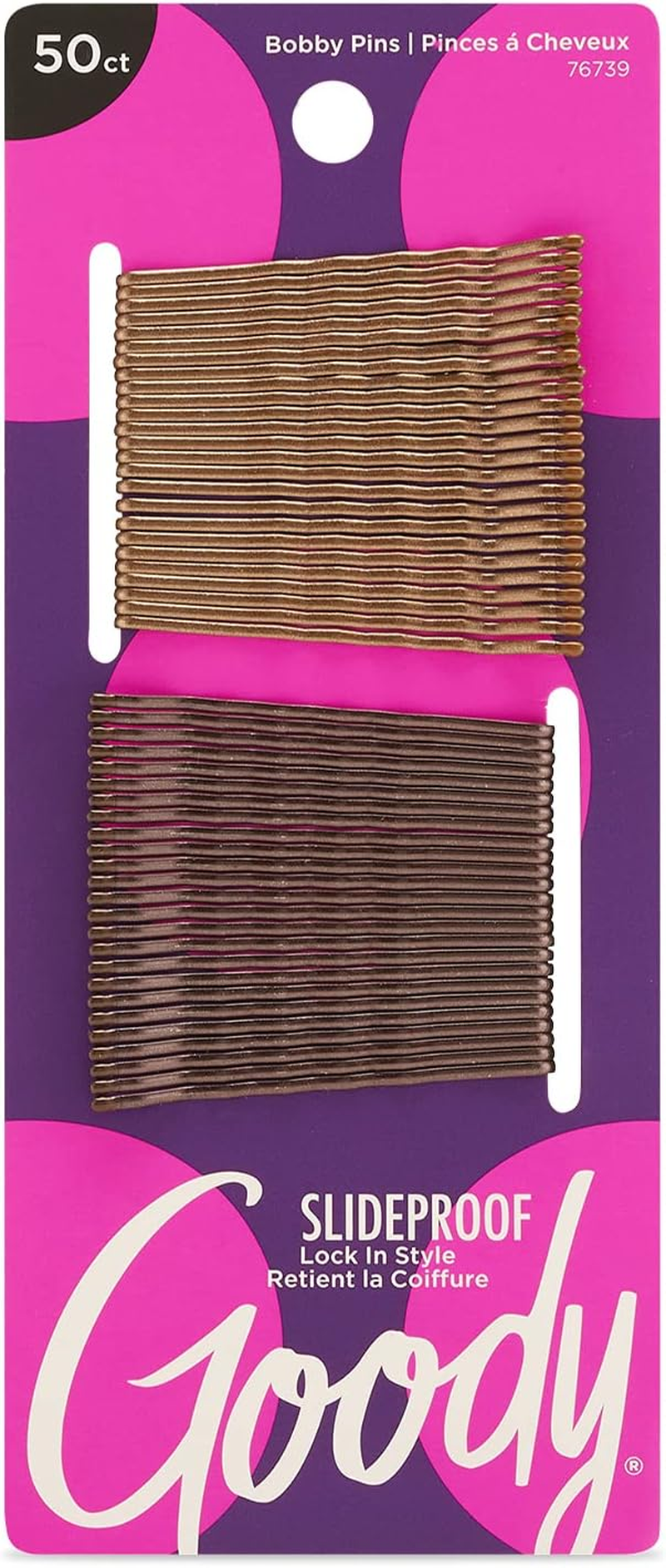 Goody Slideproof Hair Bobby Pins, 26 Count, Metallic Blonde, Slideproof and Lock-In Place, Suitable for All Hair Types, Pain-Free Accessories for Women, Men, Boys and Girls, All Day Comfort - 50 Count (Pack Of 1), Brunette