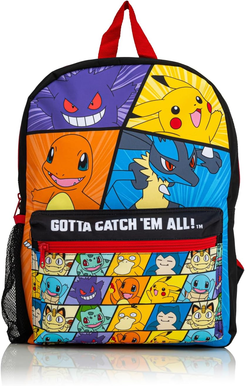 Pokemon Backpack 4 Piece School Set |Includes Lunch Box, Water Bottle, and Pencil Case | Adjustable Padded Shoulder Strap |Mesh Side Pocket | Back to School Bag Set image number 2