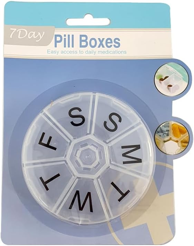[3PK] LYLAC HOMEWARE 7 Day round Pill Box Organiser, Weekly Medication Storage, 8 X 8 X 2 Cm