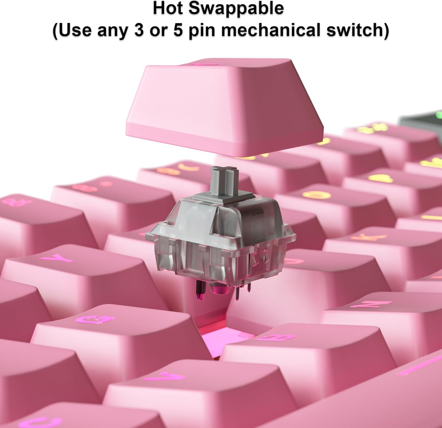 Kraken Keyboards Blink Edition Kraken Pro 60 | Black & Pink 60% HOT SWAPPABLE Mechanical Gaming Keyboard for Gaming on PC, Xbox, Playstation & MAC (Blink | Silver Switches)