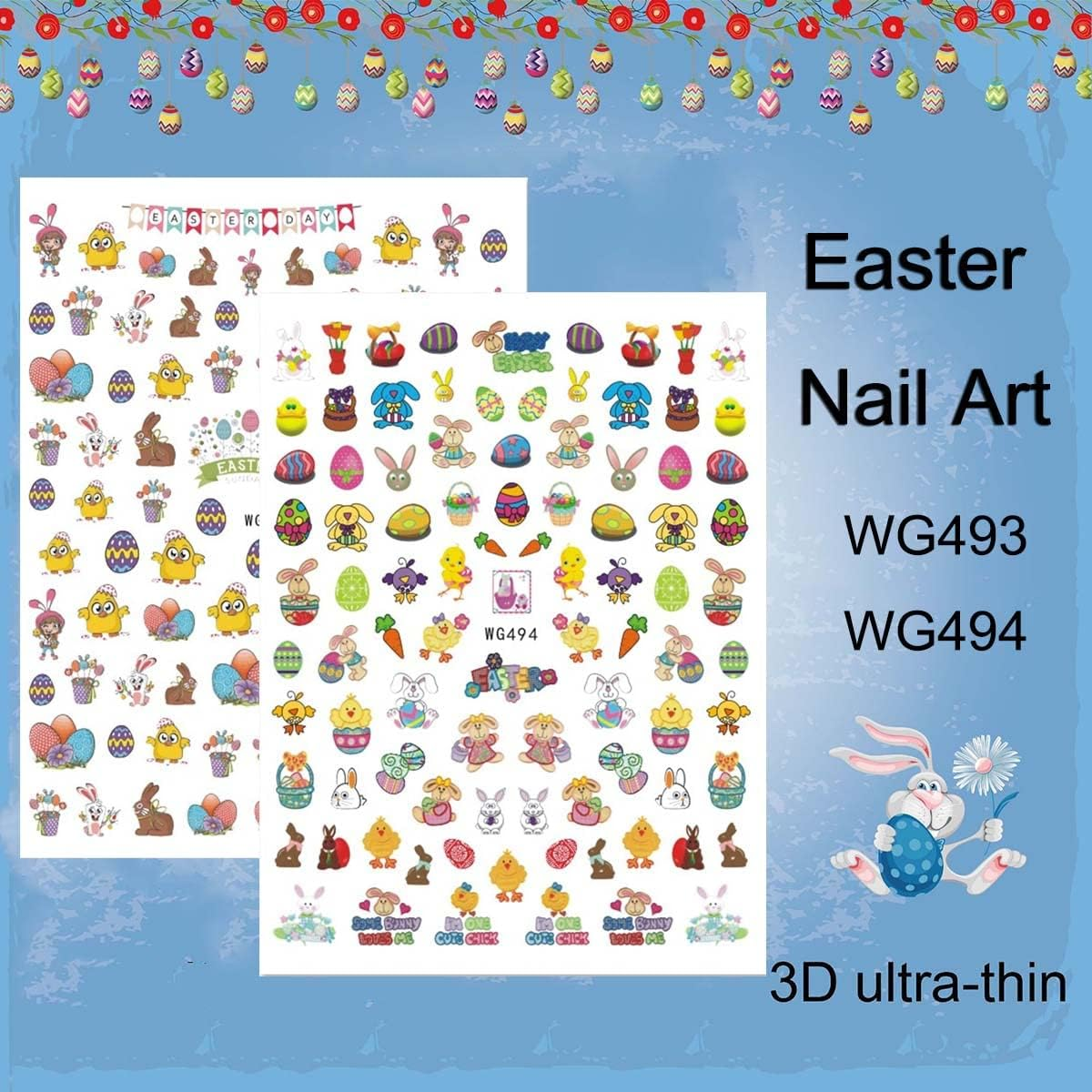 Easter Nail Art Stickers Decals, 3D Self-Adhesive Cartoon Bunny Egg Chicken Nail Decals for Women Girls Easter Day DIY Nail Decoration 6 Sheets - Purple image number 5