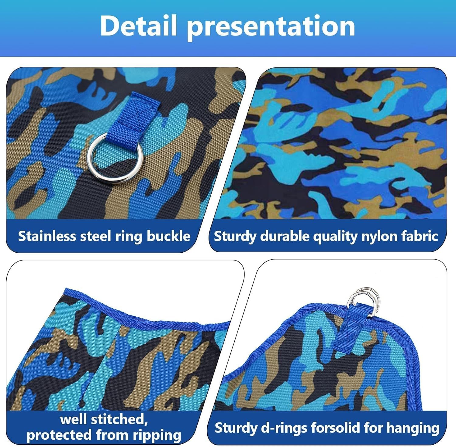 Heavy-Duty Slow Feed Hay Feeder Bag for Horses, Cows, Goats & Donkeys - Large Capacity Oxford Fabric Sack with Metal Snap Fasteners & Efficient Open-Feed Holes (Camouflage)