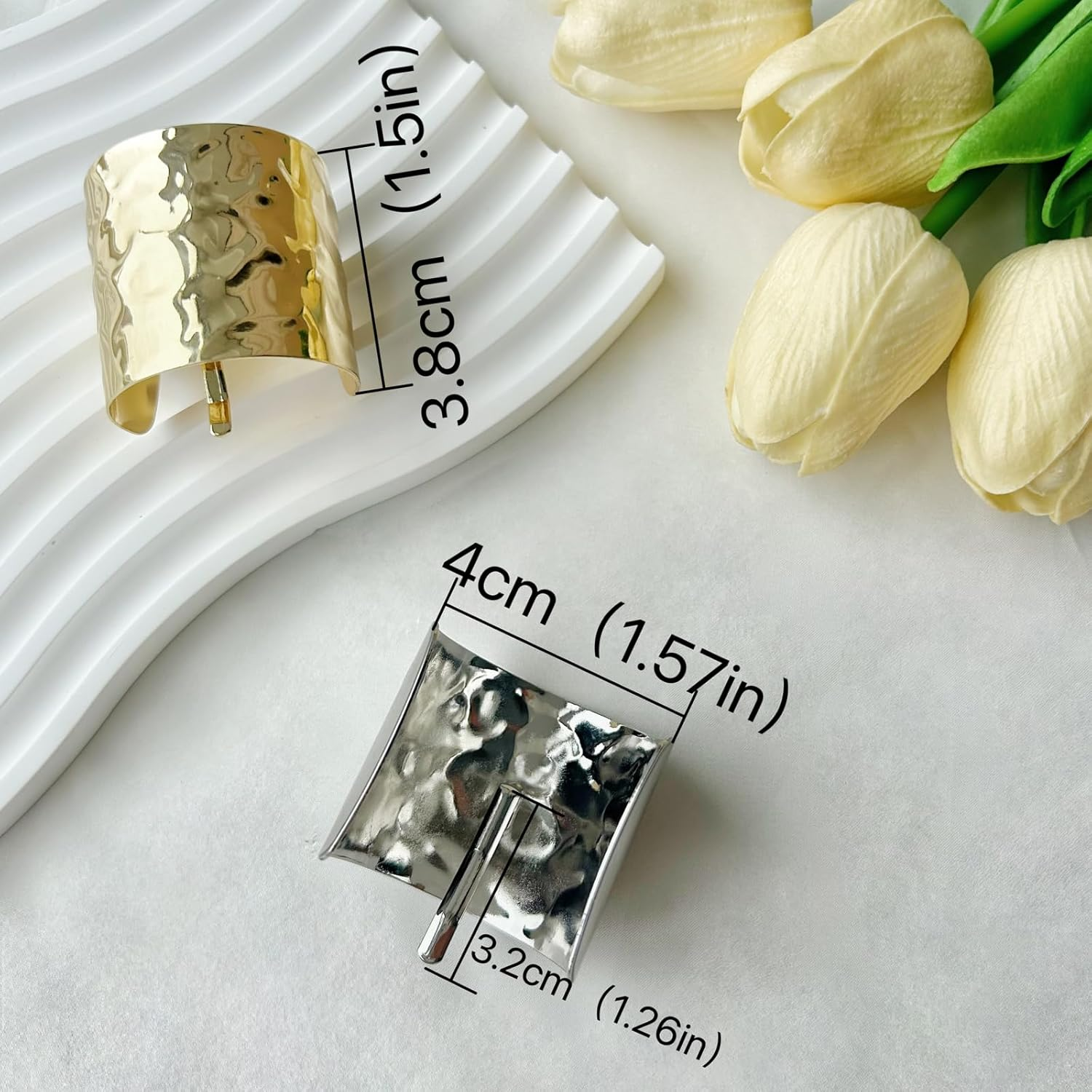 Ypkia Pack of 2 Hair Bands with Metal Buckle Ponytail Holder Cuff Hair Clips Gothic Punk Hair Holder (Gold + Silver) image number 2