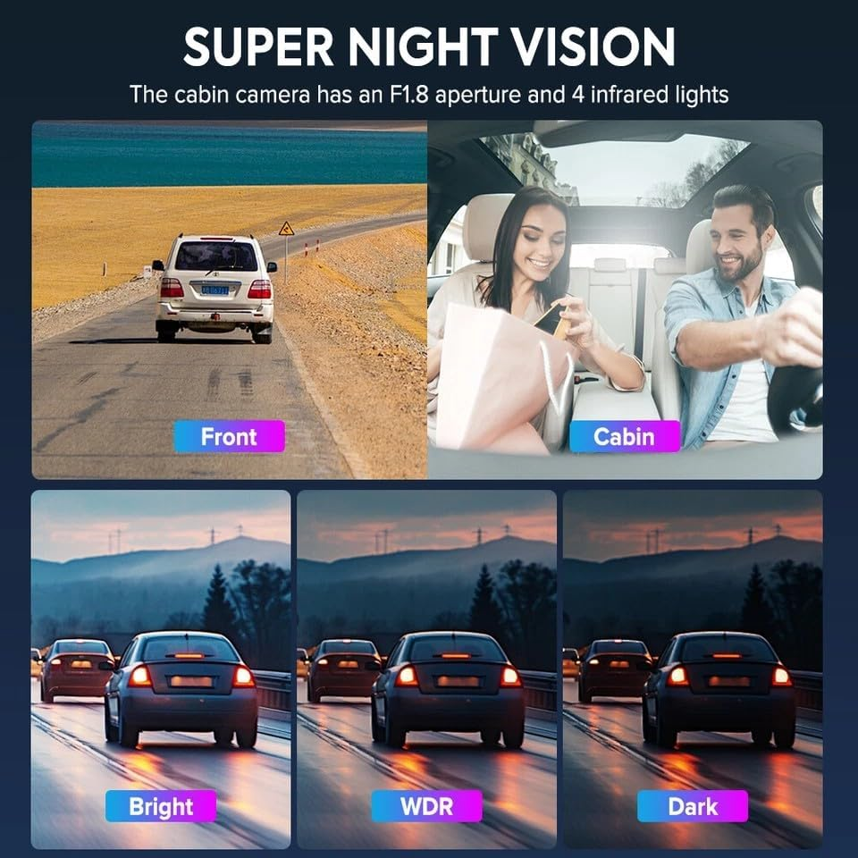 3 CH Dash Cam 1080P 2.4" Dash Cam Front Rear inside Dash Camera Loop Recording image number 5