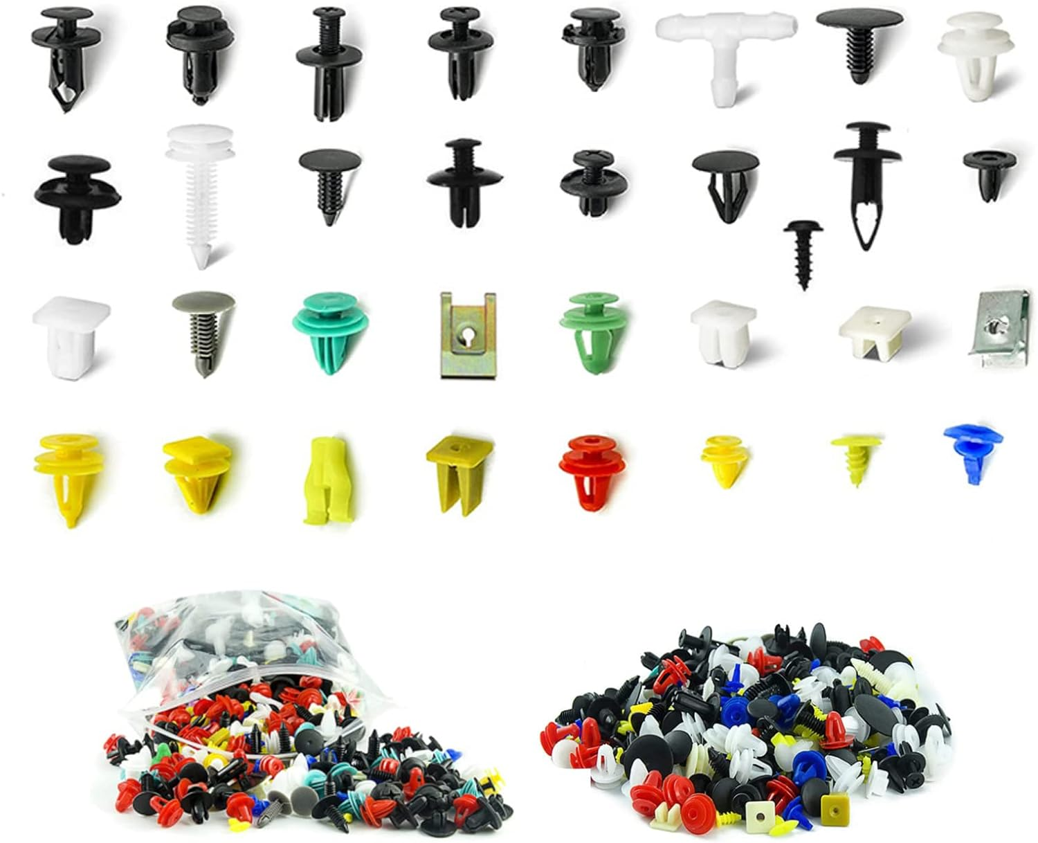 500Pcs Mixed Auto Car Nylon Bumper Retainer Clips & Plastic Fasteners Kit, Body Push Rivets Fender Liner Clips for GM, Ford, Chrysler, Toyota, Lexus, Honda, Acura, Dodge, Jeep